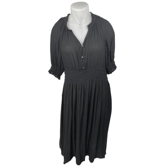 Gap Black Short Puff Sleeve V Neck Ruffle Smocked Fit & Flare Maxi Dress Size XL - Picture 1 of 5